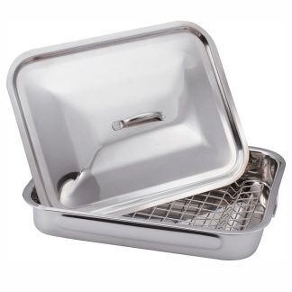 Tava din inox pentru cuptor, cu grill si capac, 38 x 28 x 6 cm, Grunberg GR2967