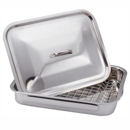 Tava din inox pentru cuptor, cu grill si capac, 38 x 28 x 6 cm, Grunberg GR2967