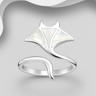 Inel reglabil Pisica de mare din argint Sterling 925 cu sidef
