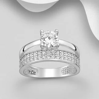 Inel tip logodna dublu din argint Sterling 925 cu diamante simulate