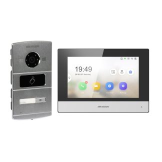 Kit videointerfon pentru vila Hikvision IP DS-KV8102-IM DS-KH6320-WTE1, post exterior Aluminiu, moni