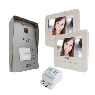 Kit videointerfon Urmet 1734 501, 2 monitoare 5 inch soft touch, 1 familie, aparent, cablaj 2 fire