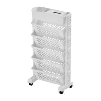 Organizator portabil cu 5 rafturi pliabile si roti, alb
