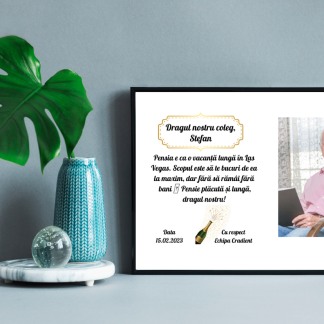 Tablou personalizat - mesaj de pensionare cu poza