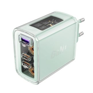 Acumulator pentru Priza, 2 X USB-C, USB, GaN, PD65W - Acesfast (A45) - Mountain Mist