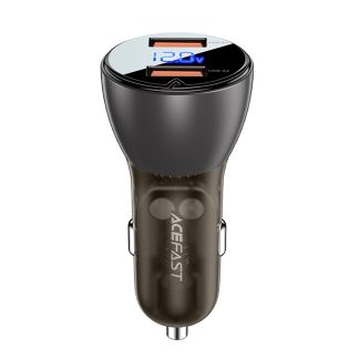 Incarcator Auto 2x USB, Dual Fast Charging, 45W, Display Digital LED - Acefast (B7) - Transparent Black