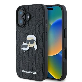 Home 8 Husa iPhone 16 Plus - Karl Lagerfeld Hardcase Leather Monogram (KLHCP16MPGKLKCPK) - Karl&Chaoupette Head Pin