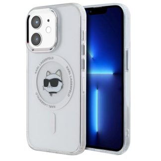 Husa pentru iPhone 12 / iPhone 12 Pro - Karl Lagerfeld IML MagSafe (KLHMP12MHLSCHH) - White Metal Choupette`s Head