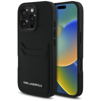 Husa iPhone 16 Pro - Karl Lagerfeld Hardcase Grained Leather Cardslots (KLHCP16LPKHPORPK) - Metal Elong