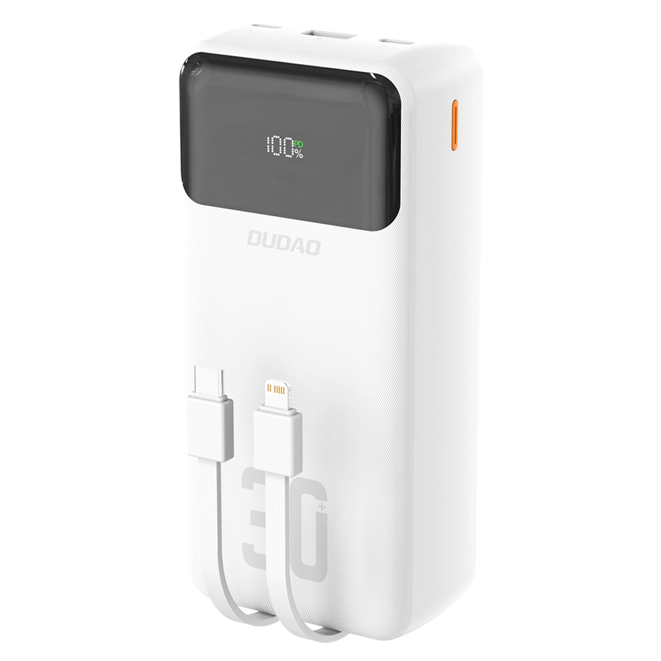 Baterie Externa Dudao K15MAX 30000mAh, incarcare 22.5W Cabluri Integrate USB-C Lightning, 5 Iesiri, Portabil, ABS+PC Rezistent - Alb 1 Baterie Externa Dudao K15MAX 30000mAh, incarcare 22.5W Cabluri Integrate USB-C Lightning, 5 Iesiri, Portabil, ABS+PC Rezistent - Alb