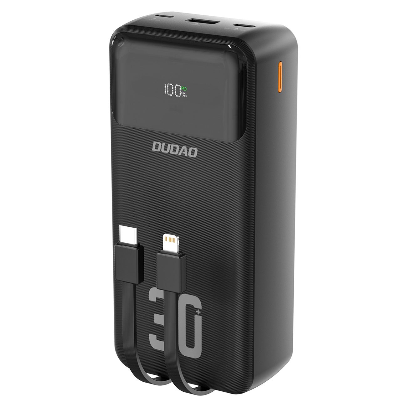 Baterie Externa Dudao K15MAX 30000mAh, incarcare 22.5W Cabluri Integrate USB-C Lightning, 5 Iesiri, Portabil, ABS+PC Rezistent - Negru 1 Baterie Externa Dudao K15MAX 30000mAh, incarcare 22.5W Cabluri Integrate USB-C Lightning, 5 Iesiri, Portabil, ABS+PC Rezistent - Negru
