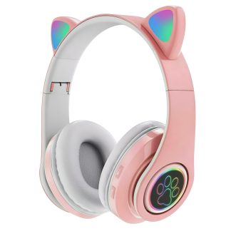 Sunix BLT 44 Casti Over-Ear Wireless pentru Copii cu Design Urechi de Pisica, lumini LED, Bluetooth si microfon integrat - Roz