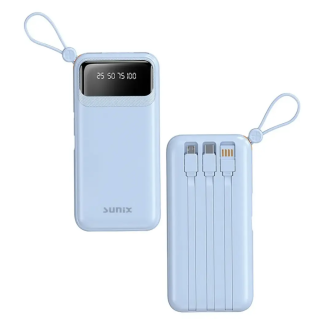 Power Bank Sunix PB10000, UltraCharge, Fast Charging, 10000mAh, Indicator Digital LED, Cablu Integrat, USB-A, USB-C - Albastru
