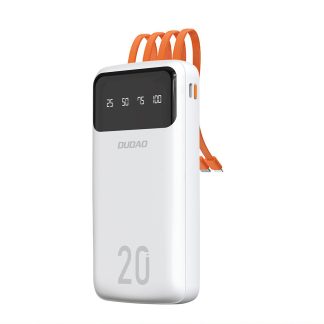 Powerbank Extern Dudao 20000mAh K6Pro+ cu 3 Cabluri Integrate USB Type C, Micro USB - Alb