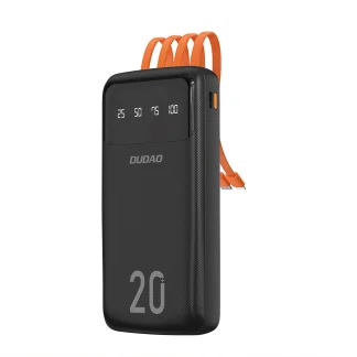 Powerbank Extern Dudao 20000mAh K6Pro+ cu 3 Cabluri Integrate USB Type C, Micro USB - Negru